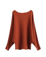 Boat Neck Batwing Sleeves Knit Top in Caramel