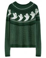 Cute Ghost Long Sleeves Knit Sweater in Army Green