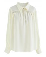 Long Sleeve Collared Shirt in Cream