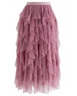 Dots Full Ruffled Tulle Skirt in Mauve