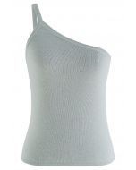 Strappy One-Shoulder Knit Tank Top in Grey