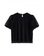 Full Crochet Bubble Short Sleeves Top in Black