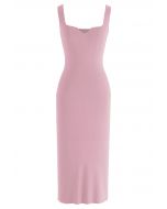 Notch Neckline Bodycon Knit Dress in Pink