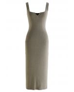 Notch Neckline Bodycon Knit Dress in Taupe