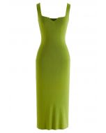 Notch Neckline Bodycon Knit Dress in Lime