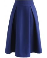 Falda midi de línea A completa en azul real