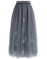 Falda midi de tul Dazzling Stars en gris