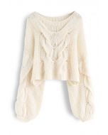 Hand-Knit Puff Sleeves Sweater in Cream