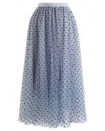 Full Polka Dots Double-Layered Mesh Tulle Skirt in Baby Blue