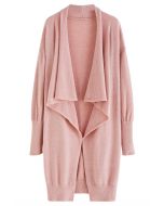 Waterfall Longline Knit Cardigan in Pink